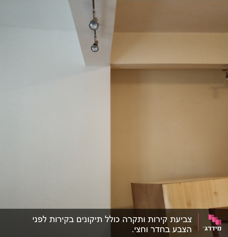 קיר צבוע בלבן עם תאורה עליונה